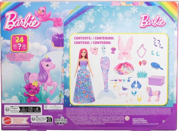LALKA BARBIE DREAMTOPIA KALENDARZ ADWENTOWY 24 niespodzianki + lalka HRG90