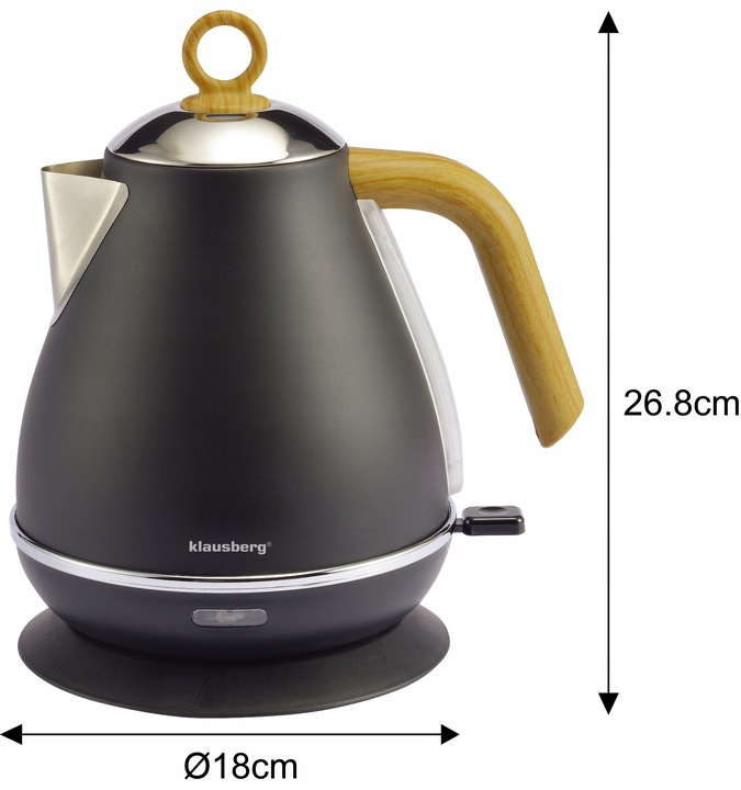 Czajnik elektryczny Bezprzewodowy OBROTOWY 1,7 Lit Stalowy KLAUSBERG Czarny