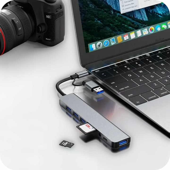 HUB ADAPTER UNIWERSALNY ROZDZIELACZ USB-C 8w1 CZYTNIK SD USB 3.0 AUDIO