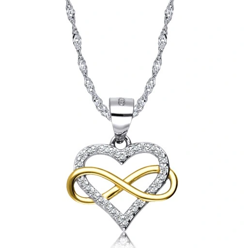 Srebrny Łańcuszek 925 Złota Nieskończoność Serce Na Dzień Kobiet Grawer