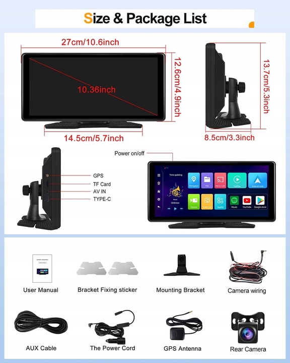 CAMECHO Android 13 Carplay 8 rdzeni 2G+32G ekran WiFi FM AUX kamera cofania
