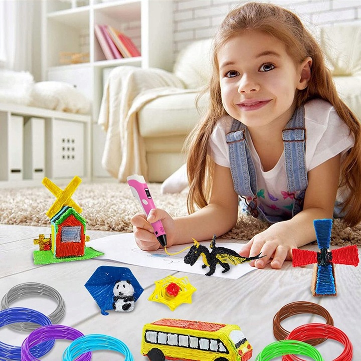 DŁUGOPIS 3D DRUKARKA DLA DZIECI / MEGA ZESTAW FILAMENT WKŁADY KOLOROWE 210M