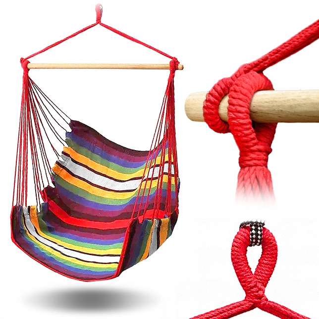 HAMAK KRZESŁO BRAZYLIJSKIE HUŚTAWKA BOHO FOTEL WISZĄCY OGRODOWY Z DRĄŻKIEM