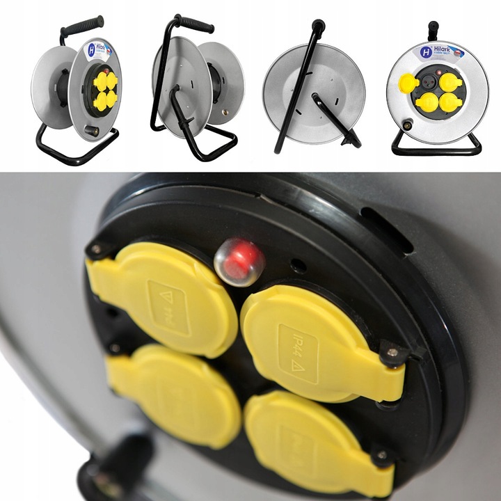 Pusty metalowy bęben na przedłużacz 4 gniazda IP44 do 50m