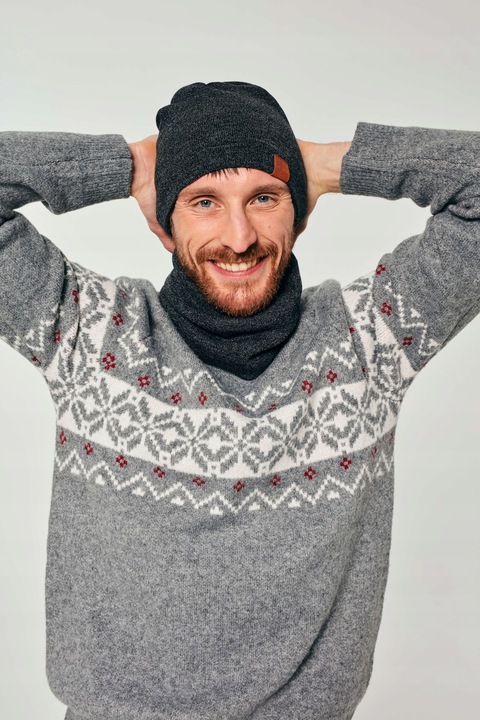 Czapka zimowa męska na polarze Grafitowa