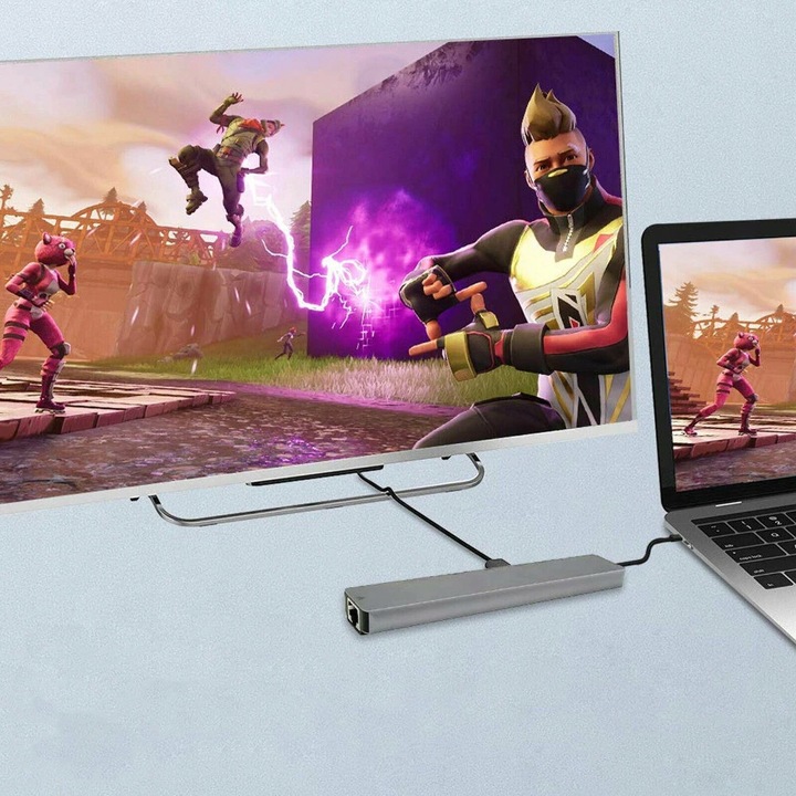 HUB USB C 3.0 8W1 ADAPTER PRZEJŚCIÓWKA PORT HDMI 4K KARTA SD LAN WTYK RJ45