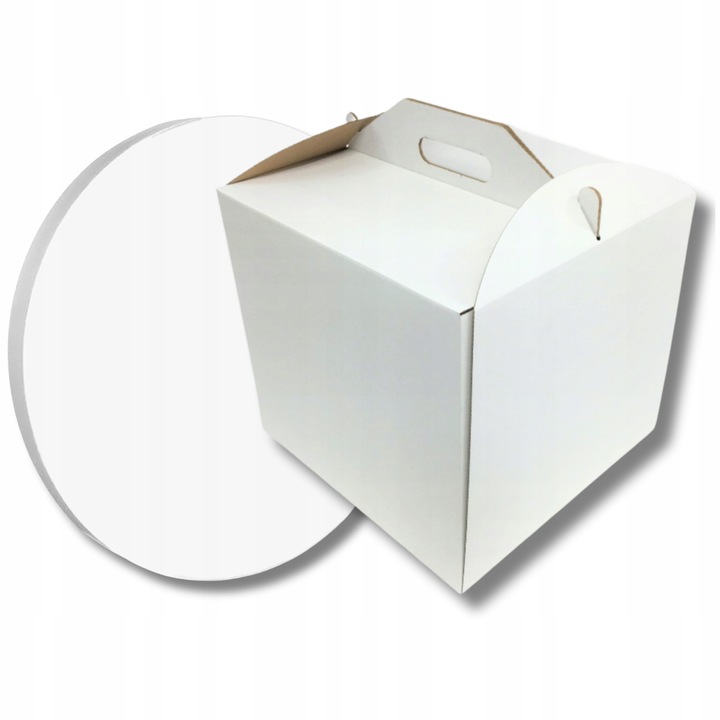 Pudełko na tort 30x30x28cm + Podkład 30 cm styrodurowy biały