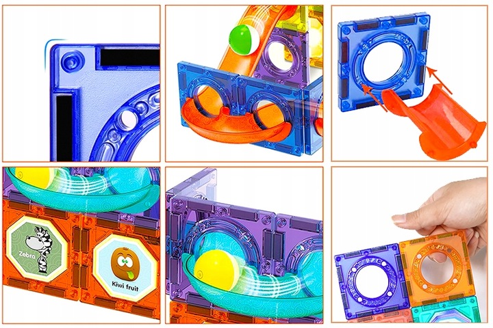 ZESTAW DLA DZIECKA KLOCKI MAGNETYCZNE TOR 75 ELEMENTÓW KONSTRUKCYJNE GRA