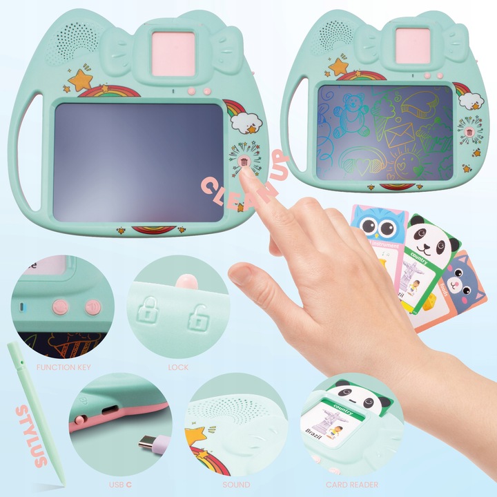 Tablet do rysowania 2w1 Czytnik kart do nauki języka angielskiego 112 kart