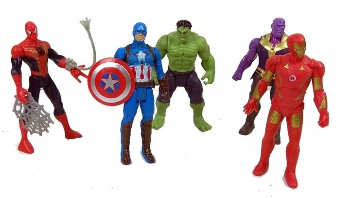 DUŻE FIGURKI AVENGERS HULK SPIDERMAN THANOS 5 SZT