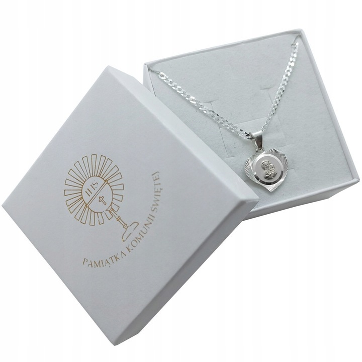 SREBRNY ZESTAW KOMUNIJNY ŁAŃCUSZEK 45CM I MEDALIK
