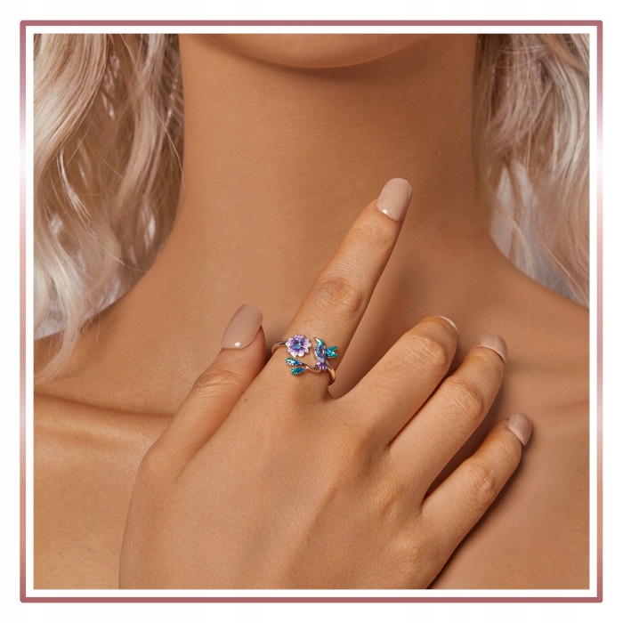 Srebrny Pierścionek Otwarty UROCZY RAJSKI PTAK S925