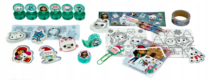 Kalendarz adwentowy dla dzieci Koci domek Gabby Gabi pełny 24 okienka