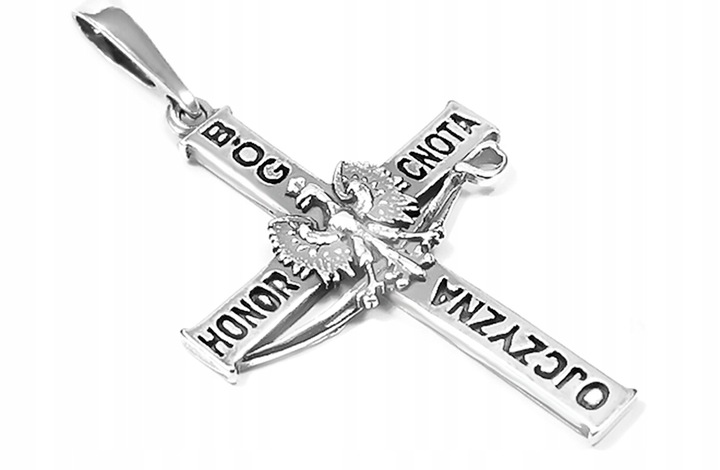 SREBRNY MĘSKI KRZYŻYK PATRIOTYCZNY BÓG HONOR OJCZYZNA SREBRO 925 OKSYDOWANE