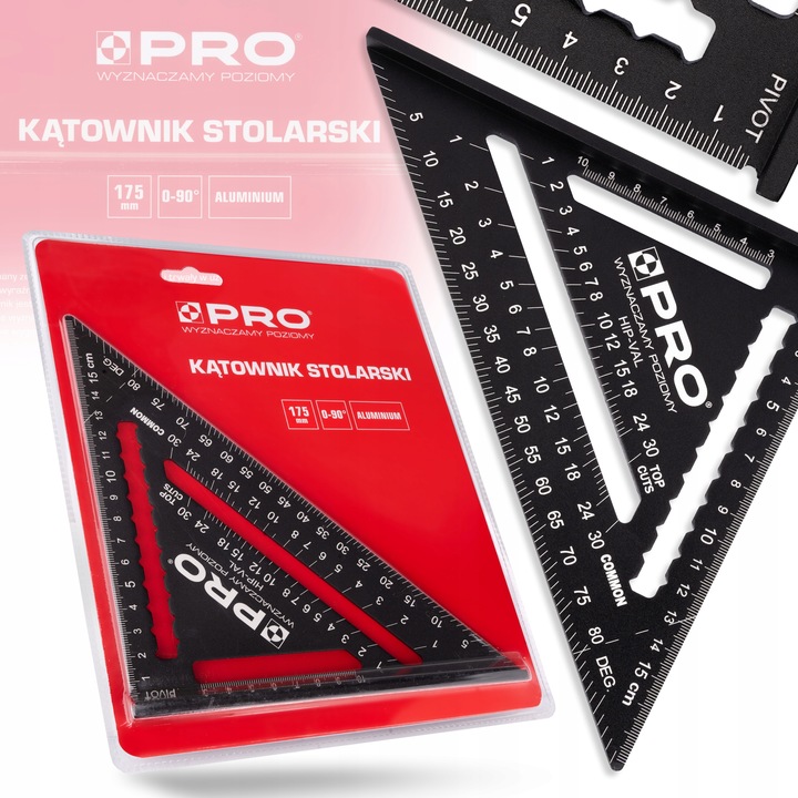 KĄTOWNIK STOLARSKI CIESIELSKI ALUMINIOWY PRZYMIAR KĄTOMIERZ BUDOWLANY 175mm
