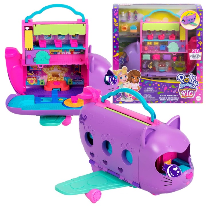 POLLY POCKET KOTOLOT ZESTAW KOCI SAMOLOT + 2 LALKI I AKCESORIA HWP19