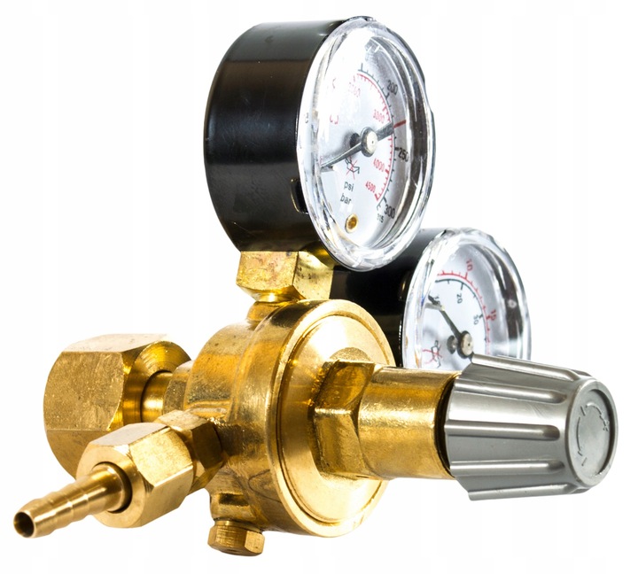 REDUKTOR CIŚNIENIOWY 2 ZAWORY CO2 ARGON 230 BAR CIŚNIENIA 0,5 - 10 DO BUTLI