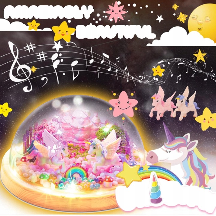 ZESTAW LAMPKA NOCNA Z POZYTYWKĄ DO TWORZENIA JEDNOROŻCÓW DLA DZIEWCZYNEK