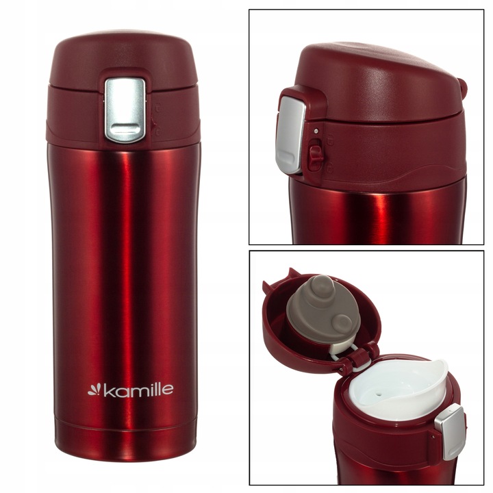 KUBEK TERMICZNY TERMOS STALOWY 100% SZCZELNY pojemny bidon KAMILLE 320 ml