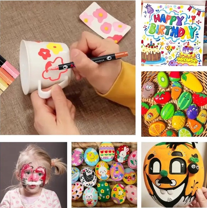 MARKERY AKRYLOWE ZESTAW 48 SZT Pisaki Flamastry Mazaki z farbą do kamieni