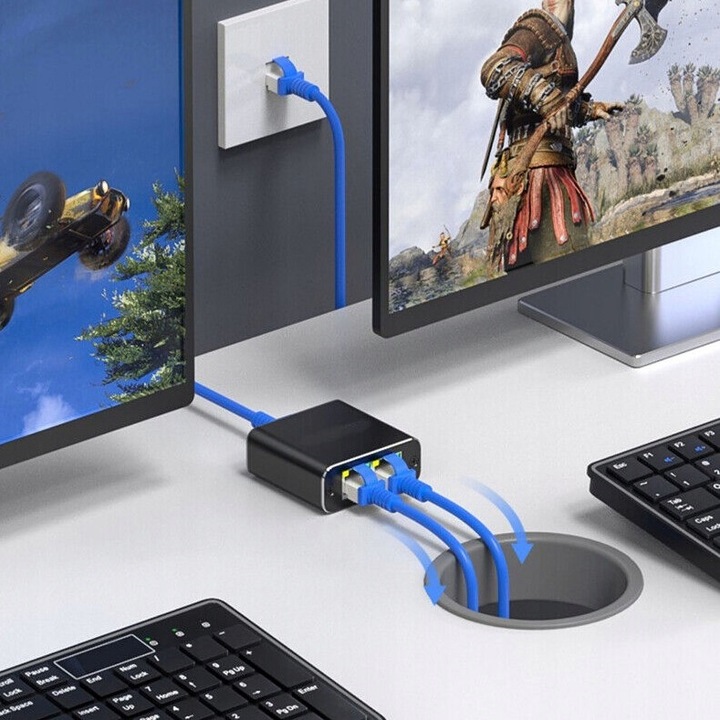 Adapter rozdzielacz mini Switch splitter LAN Ethernet RJ45 2xRJ45 1000M 1GB