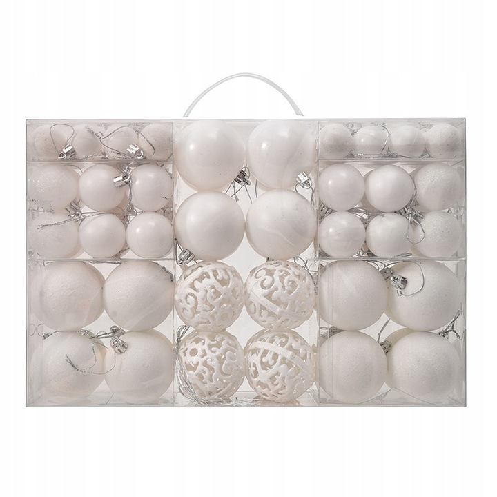 BOMBKI CHOINKOWE ZESTAW MIX WZORÓW ŚWIĄTECZNE BIAŁE WZORY XXL 100SZT