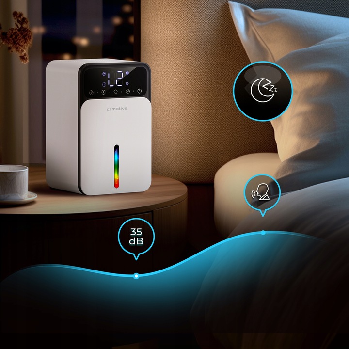 Cichy osuszacz LUXE 1200ml UV + LED wydajny pochłaniacz wilgoci do domu