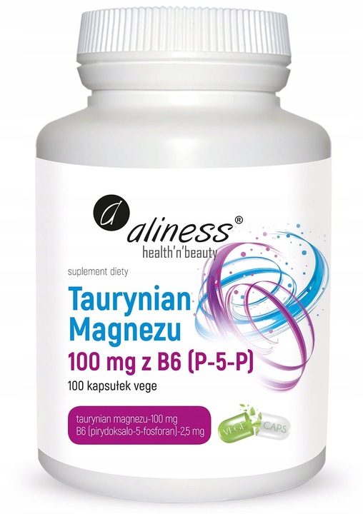 Aliness Taurynian Magnezu 100mg B6 (P-5-P) STRES SKURCZE MIĘŚNI VEGE 100k