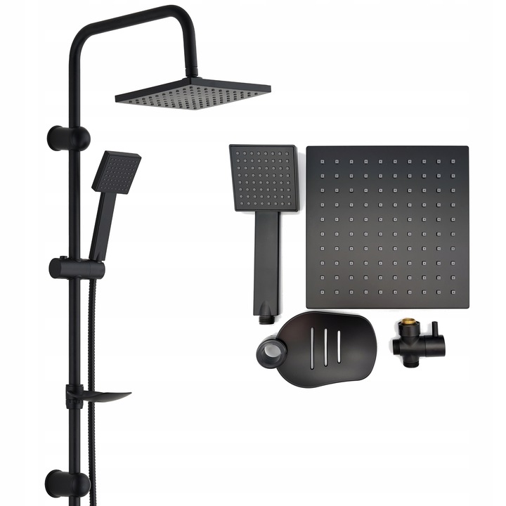 ZESTAW PRYSZNICOWY CZARNY Z DESZCZOWNICA, BATERIA, SŁUCHAWKA NATYNKOWY LOFT