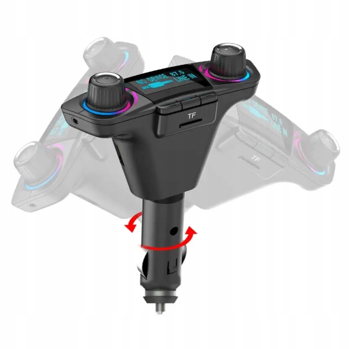 Transmiter Samochodowy FM Bluetooth 5.0 USB micro SD 8w1 AUX Ładowarka