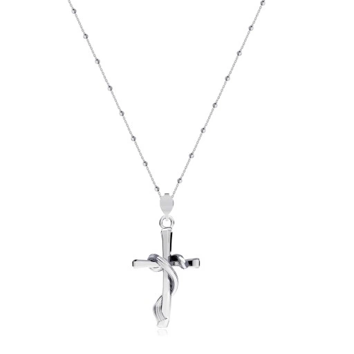 Krzyż krzyżyk opleciony srebrny komplet łańcuszek kulkowy srebro 925