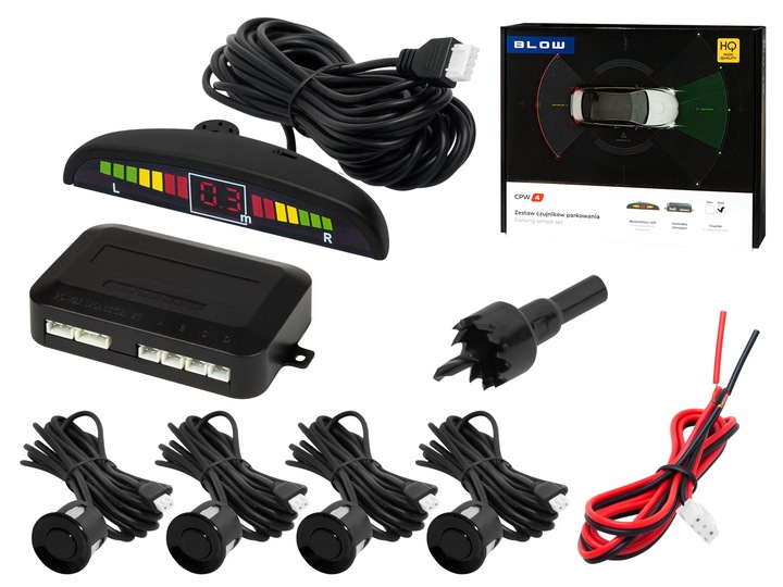 4X CZUJNIKI COFANIA PARKOWANIA WYŚWIETLACZ ZESTAW PRZÓD TYŁ CZARNE