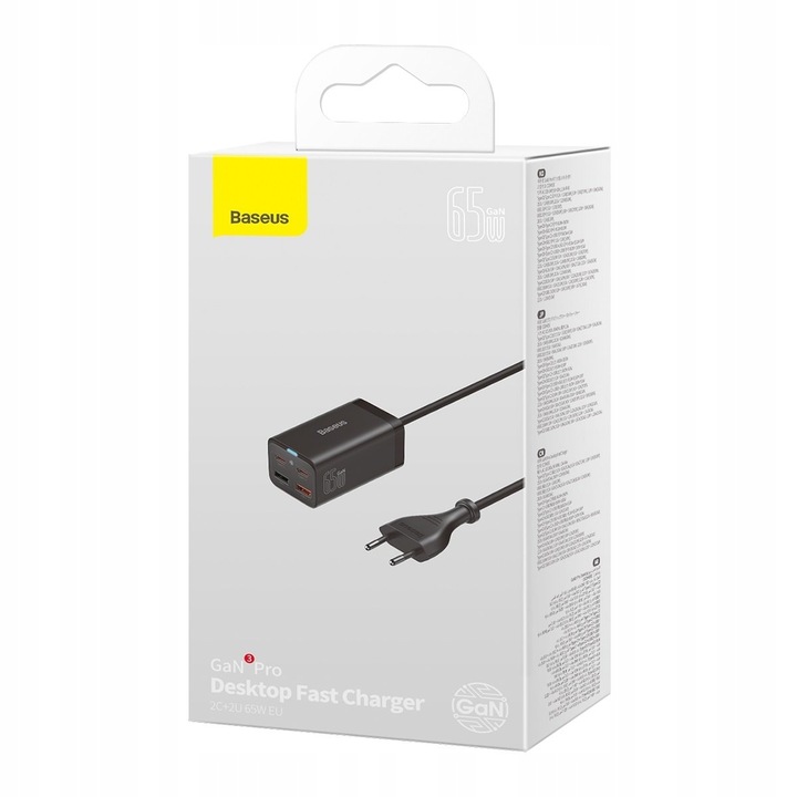 BASEUS SZYBKA ŁADOWARKA SIECIOWA GaN3 Pro 2x USB C / USB 65W MOCNY ZASILACZ