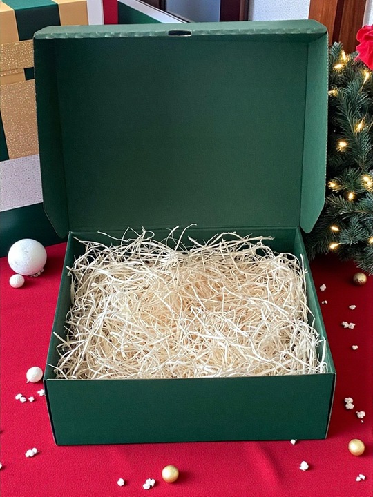 Pudełko prezentowe na prezent Święta zielone napis drewniany wypełnienie