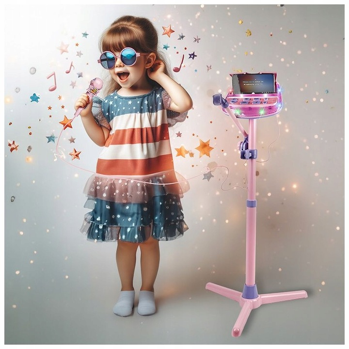 ZESTAW KARAOKE DLA DZIECI ODTWARZACZ MP3 MIKROFON STATYW NN KSET