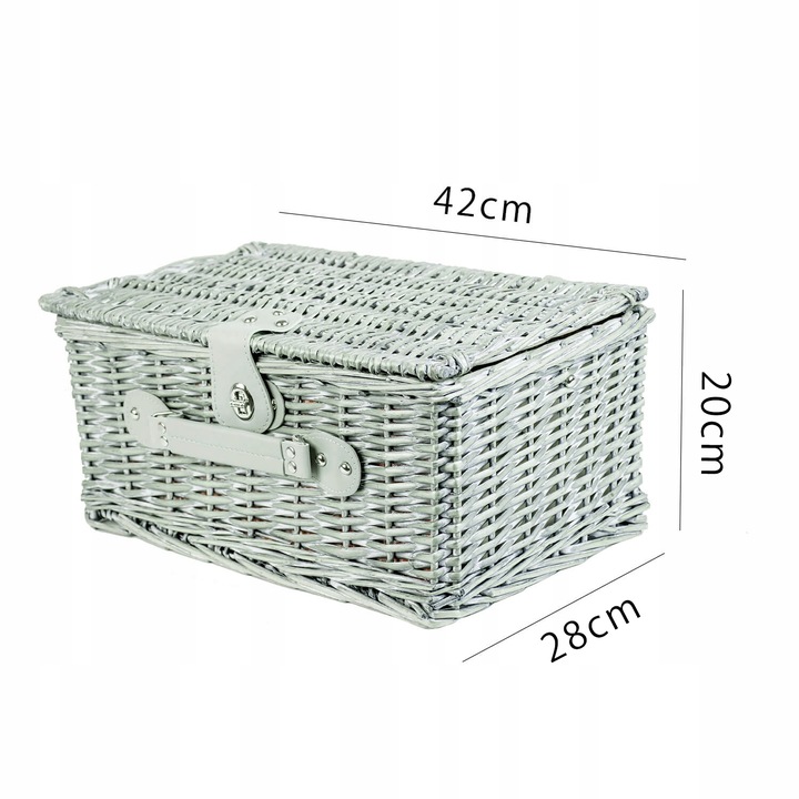 Duży kosz piknikowy z zestawem sztućców talerzy dla 4 osób biała wiklina