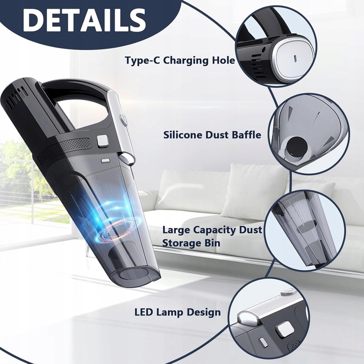 Odkurzacz ręczny TECKZOON, czarny, 8000PA, 6000mAh