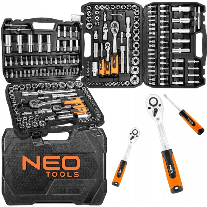 NEO 10-212 ZESTAW KLUCZE NASADOWE 1/2", 1/4" TORX NASADKI WALIZKA 108el