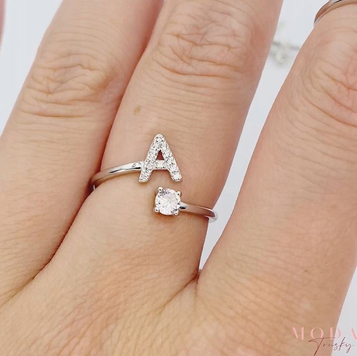 Srebrny Pierścionek Regulowany Litera A Srebro 925