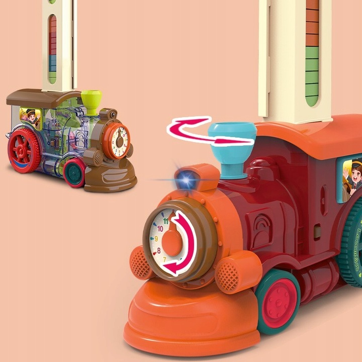 INTERAKTYWNA KOLOROWA CIUCHCIA POCIĄG UKŁADA DOMINO KLOCKI POCIĄG WOOPIE