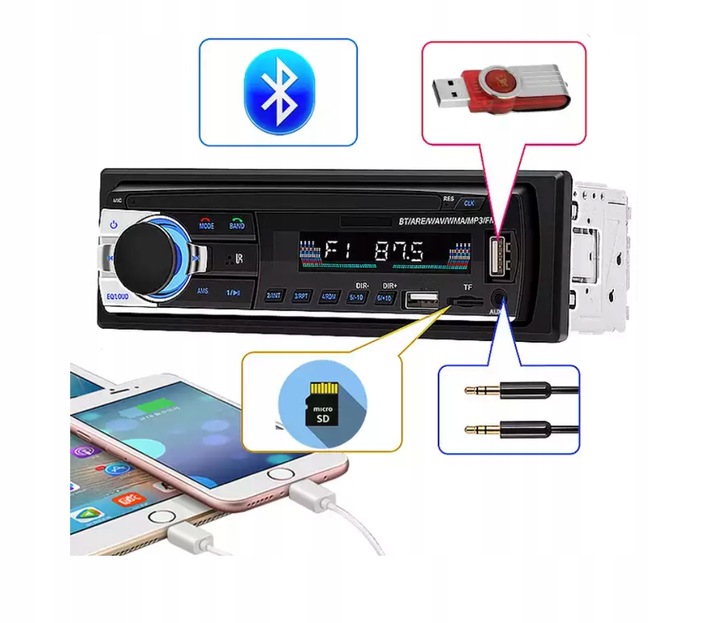 Radio Samochodowe 1DIN BLUETOOTH MIKROFON USB SD