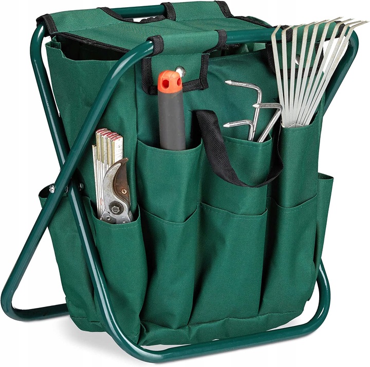 Stołek Składany Taboret Ogrodowy Wędkarski Z Torbą Na Narzędzia