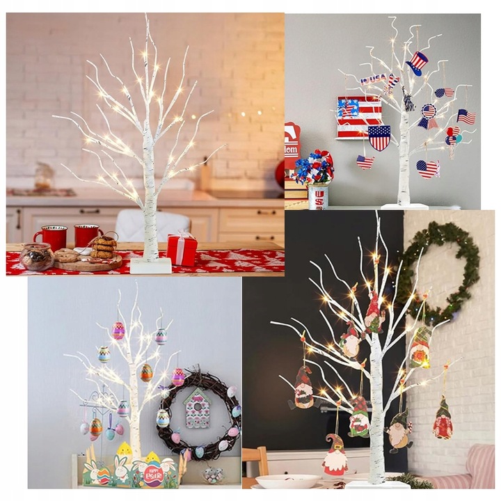 DEKORACJE ŚWIĄTECZNE 2SZT 60CM ŚWIECZĄCE BRZOZY LED ŚWIĄTECZNE DRZEWO STÓŁ