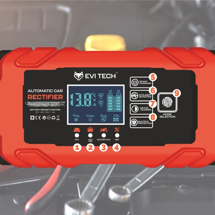 Prostownik do akumulatorów samochodowy 12V 24V AUTOMATYCZNY funkcja NAPRAWY