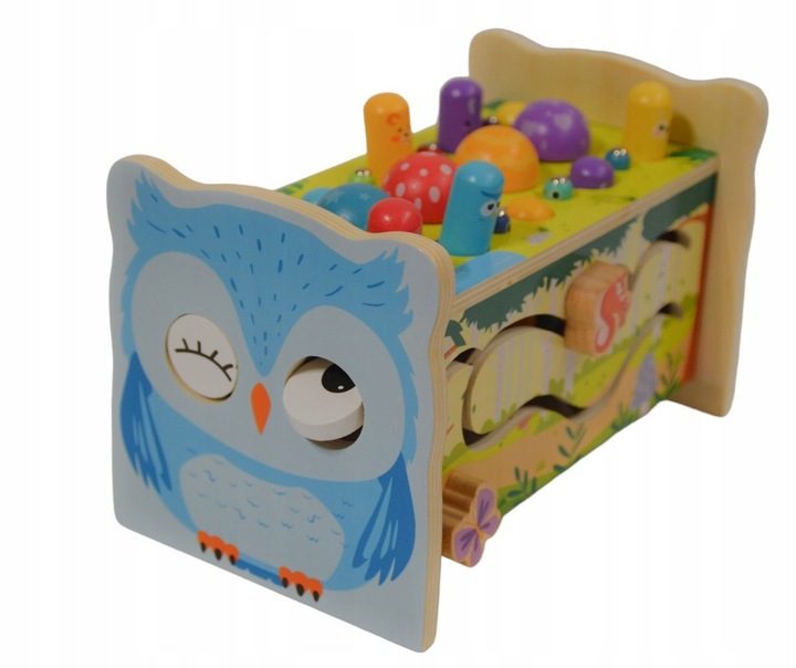 SORTER DREWNIANY WBIJAK KOSTKA CYMBAŁKI GRA UKŁADANKA KLOCKI MONTESSORI SOW