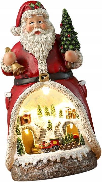Figurka Święty Mikołaj z poruszającym się pociągiem światłami LED muzyką