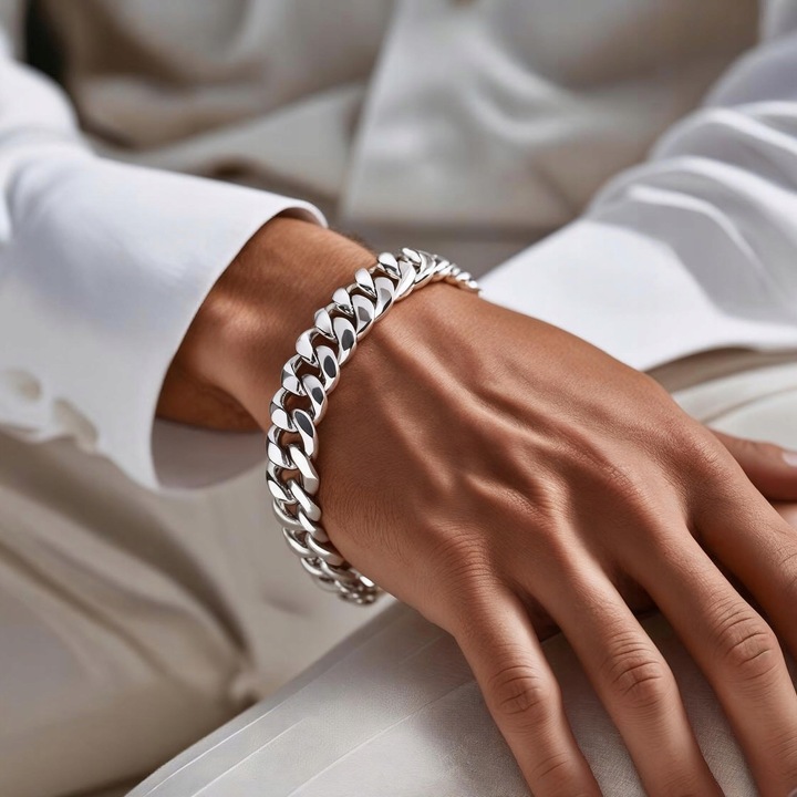 PEŁNA Bransoletka Srebrna Męska Pancerka SREBRO 925 Gruba 8mm DIAMENTOWANA