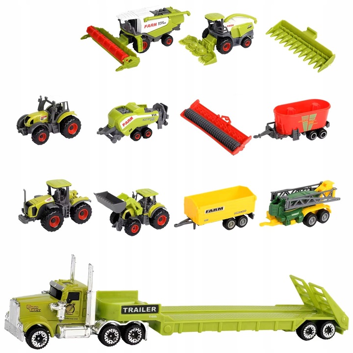 Zestaw Kombajn Traktor Przyczepa Ciężarówka Zwierzęta Farma Gospodarstwo
