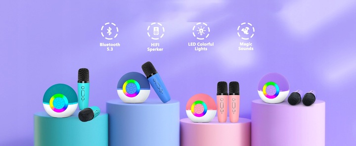 BEZPRZEWODOWY EFEKT ŚWIETLNY KARAOKE STEREO + 2 MIKROFONY