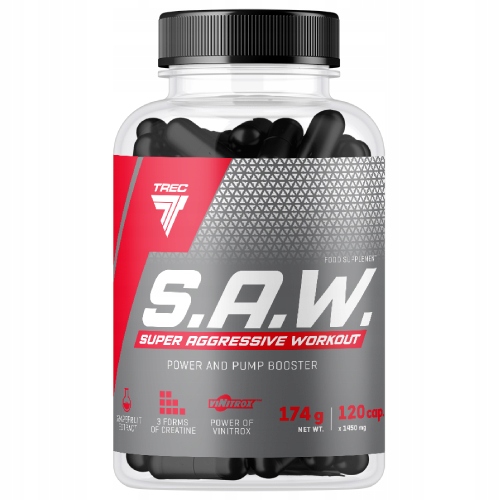 TREC SAW 120 kaps PRE-WORKOUT SIŁA ENERGIA KOFEINA S.A.W. PRZEDTRENINGÓWKA